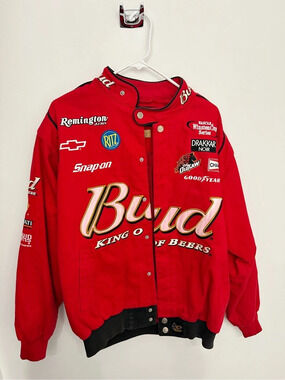 Budweiser Racing Bomber Jacket Red Black Like New